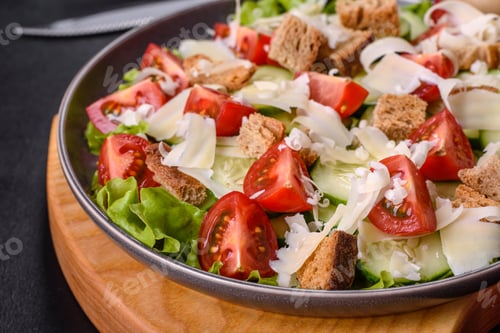 Preview: Delicious spring fresh vegetable salad with cherry tomatoes, cucumber