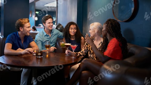 Preview: Group Of Young Friends Relaxing In Bar Together On Night Out