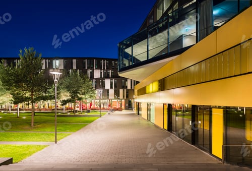 Preview: Modern City Buildings In Aachen, Germany At Night