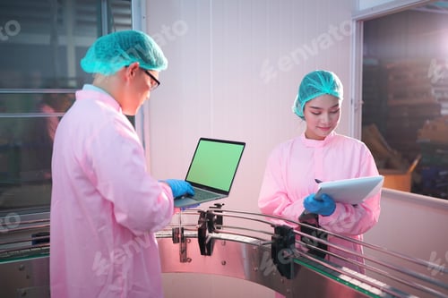 Preview: worker controlling the work of machine in production line at beverage industry.