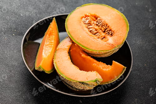 Preview: Melon Charente ripe sweet fruit tasty snack fresh delicious gourmet food background on the table