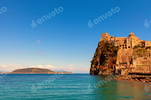 Preview: Historic Aragonese Castle on Ischia island, Italy, on a hot summer day