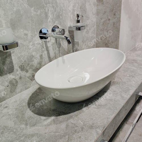 Preview: chrome-plated plumbing faucet in a modern style in the interior