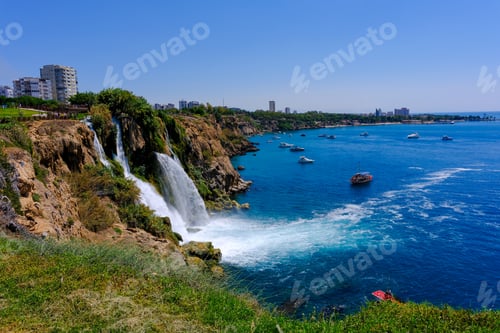 Preview: Waterfall Duden (Karpuzkaldiran selalesi) falling into the Mediterranean sea. Antalya - Turkey