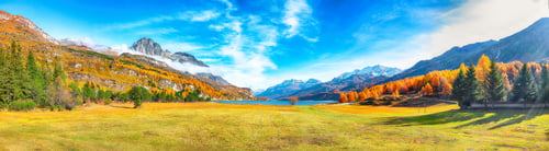 Preview: Charming autumn scene in Swiss Alps and views of Sils Lake (Silsersee).