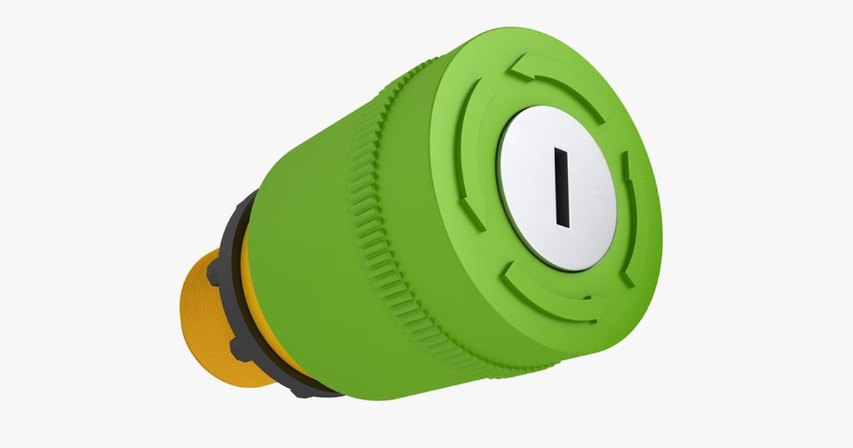 Green Emergency Stop Button with Key Reset 3D, Incl. button & control ...