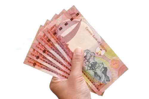 Preview: One dinar of Bahrain banknotes in hand.