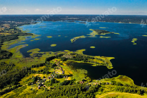 Preview: Top view of the Snudy and Strusto lakes in the Braslav lakes National Park, the most beautiful lakes