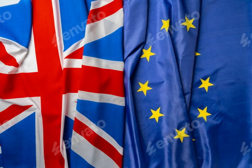 Preview: Flags of United Kingdom and European Union folded together