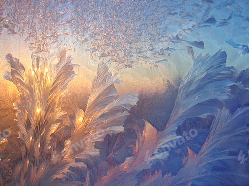 Preview: Beautiful ice pattern and sunlight on glass