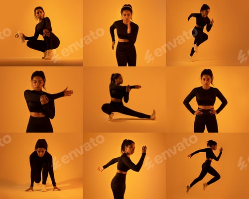 Preview: Dynamic workout session showcasing various exercises in an amber studio