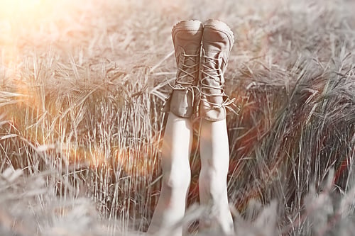 Preview: Girl Lies In The Field With Her Legs Up In Boots / Legs Stick Out In The Field, The Concept Of