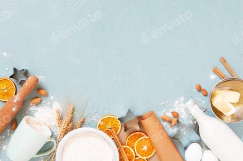 Preview: Baking Ingredients on the Blue Table