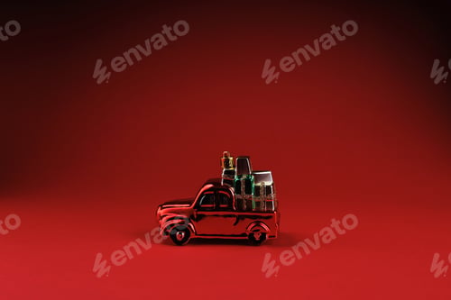 Preview: Minimalist Greeting Card with Toy Car and Presents