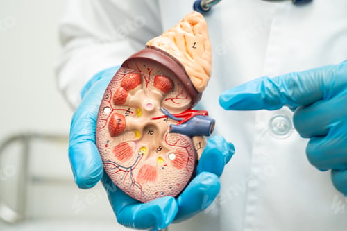 Preview: Kidney disease, Chronic kidney disease ckd, Doctor hold human model to treat and study in hospital.