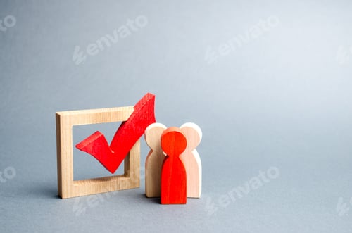 Preview: people stand near the checkbox for voting in elections