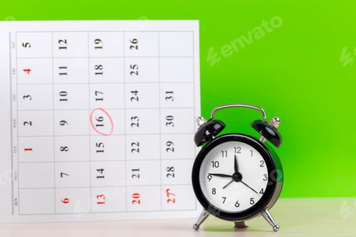 Preview: Alarm Clock with Calendar Pages on green background