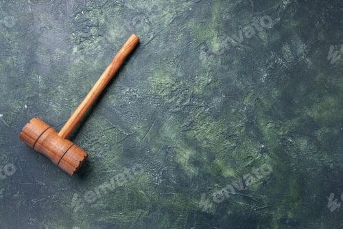 Preview: top view wooden hammer for meat beating on dark background kitchen color wood photo butcher meat