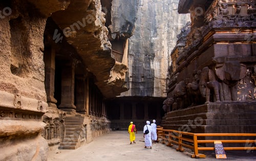 Preview: Hindu Sadhu the holy men visiting the Ellora caves, India.
