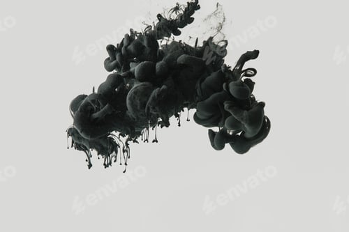 Preview: Close up view of black ink in water isolated on gray