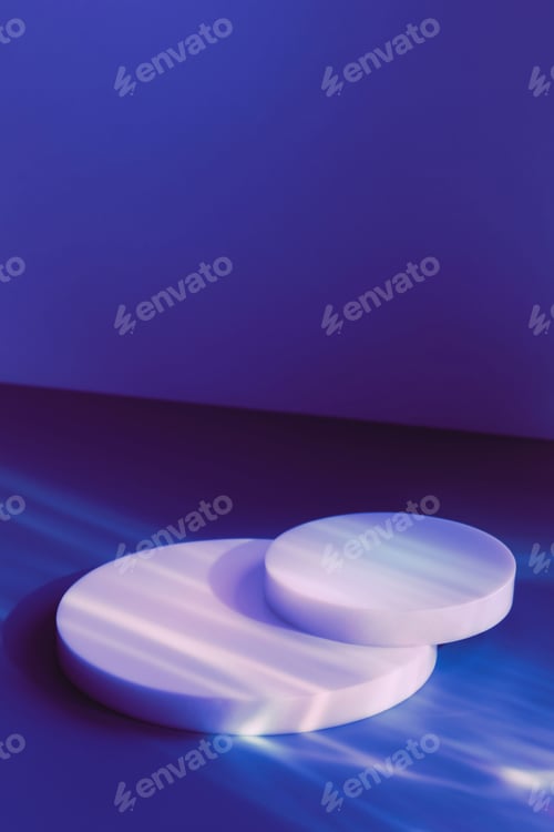 Preview: circle podiums on dark blue background with neon disco light caustic effect