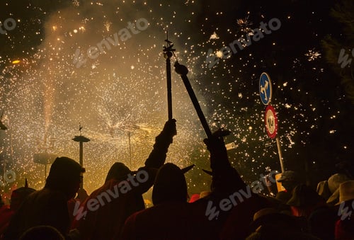 Preview: Crowd Watching Pyrotechnics Show at Night