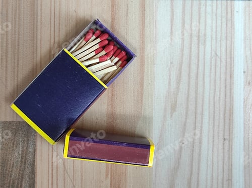 Preview: Close up of a matchbox with matchstick, wooden matches box