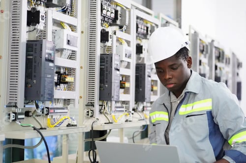 Preview: Portrait of industrial technician installing and maintenance electrical mechanical systems