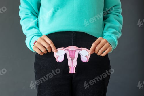Preview: Close up hands holds reproductive system paper shape covering