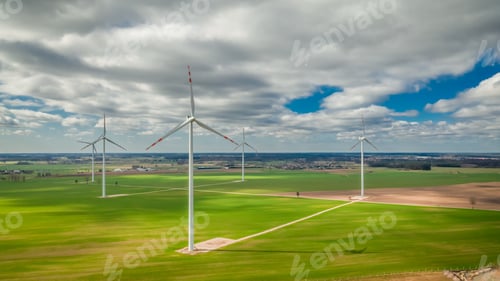 Preview: Flying above white wind turbines as pure energy