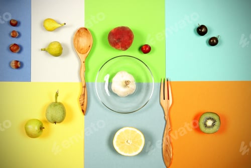 Preview: Fruits Lie On Bright Colorful Background