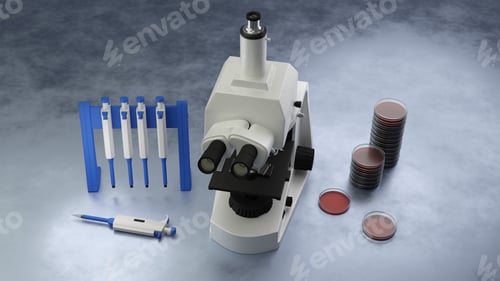 Preview: 3D illustration, medical equipment for sampling. 3d rendering of vacuum tube and microscope.