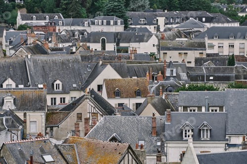 Preview: Elevated view of traditional townhouses and rooftops, Amboise, Loire Valley, France