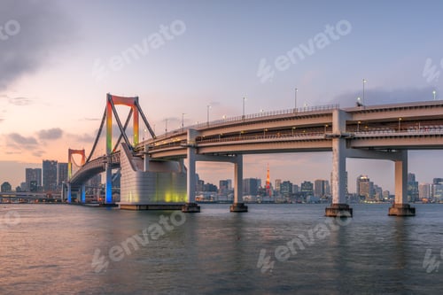 Preview: Tokyo, Japan skyline panorama with Rainbow Bridge