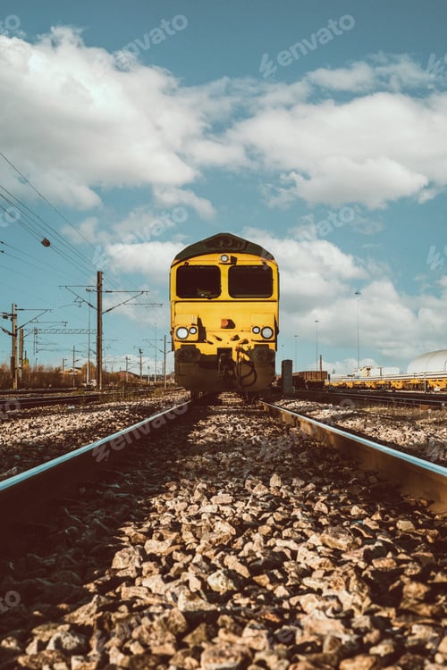 Preview: POV of UK freight locomotive approaching in a head on view