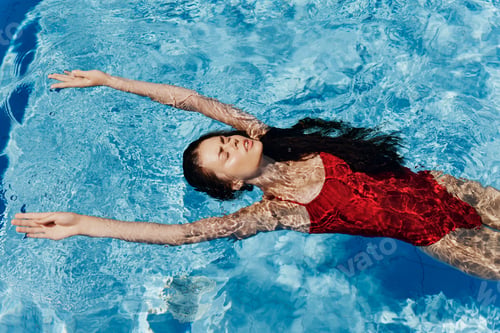 Preview: Beauty woman blue person summer swim female water young pool bikini lifestyle vacation