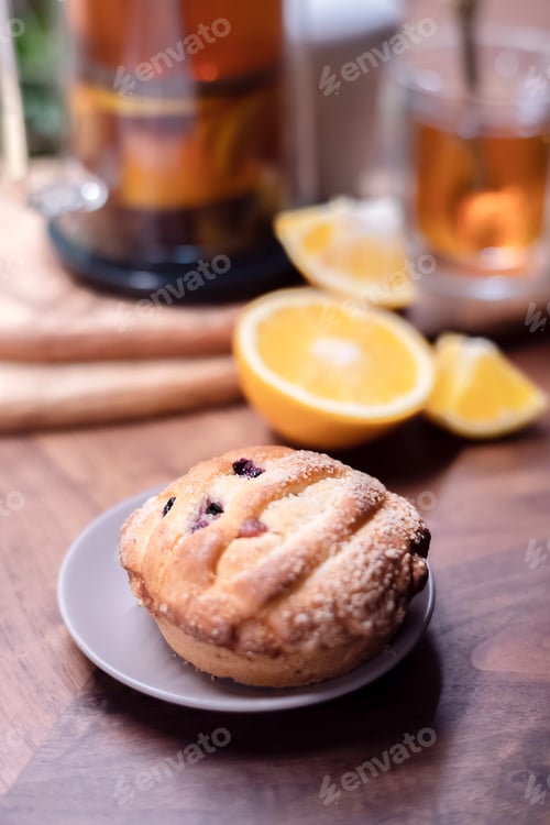 Preview: ↟ Tea with lemon and sweet pastries