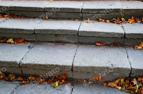 Preview: Staircases with several dry leaves on them