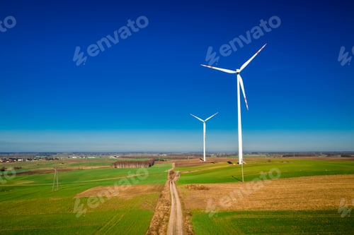 Preview: Big wind turbines as alternative energy on green field