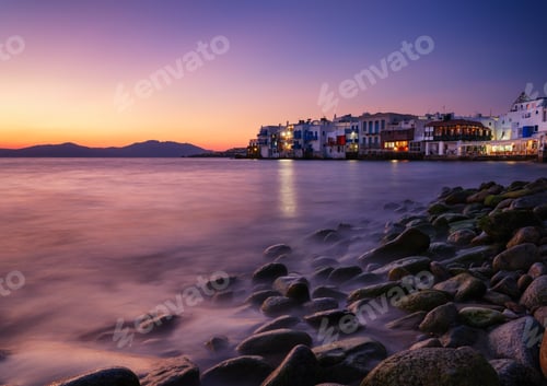 Preview: Mykonos, Greece. View of a traditional house in Mykonos. The area of Little Venice. Seascape during