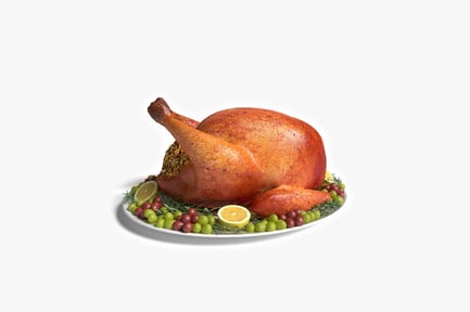 Preview: Roasted turkey garnished with fruit, herbs, and nuts