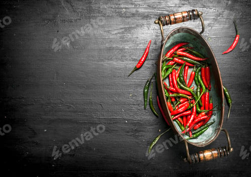 Preview: Fresh hot chili peppers in a bowl.