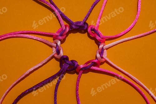 Preview: Braided multi-colored cords, painted tied together. The concept of creative cooperation and teamwork