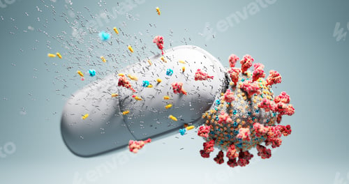 Vista previa: Drug for Coronavirus Covid-19. Pill destroying Covid19 virus.