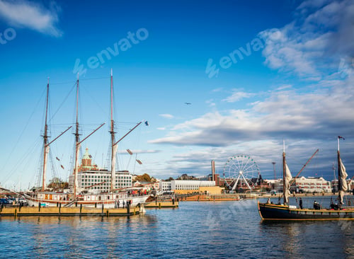 Preview: old sailing boats in helsinki city harbor port finland