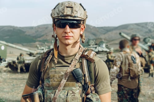Preview: Soldier standing on polygon during military training