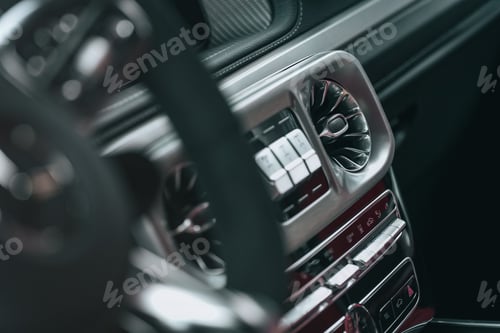 Preview: Closeup of the black interior (cabin) of a modern automobile