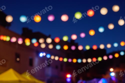 Preview: Blurred street decorated by oriental lantern during Christmas