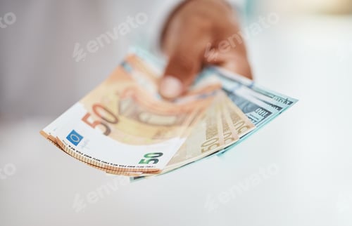 Preview: Person, hands and money fan of bills, finance and banking for exchange, budget and financial freedo