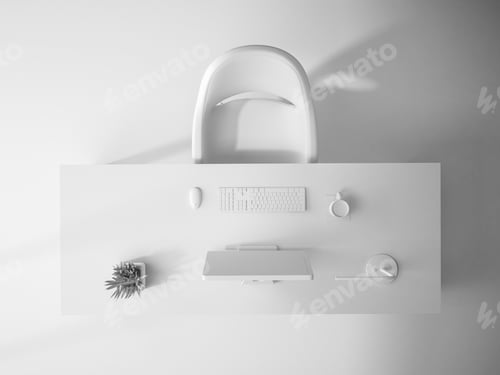 Visualização: renderização 3D de vista superior de interior branco